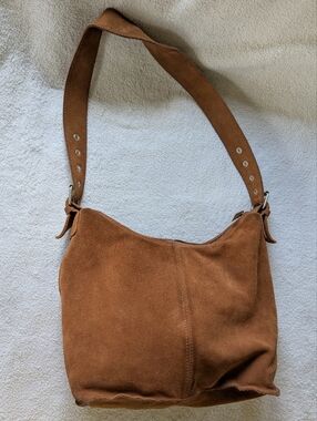 Vintage GAP 2003 Y2K Cow Suede Leather Hobo Bag Purse Tote Tan Shoulder Strap